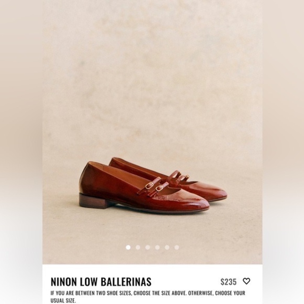 Sezane Ninon Low Ballerina Flats Patent Mahogany Size 7 FR 38
